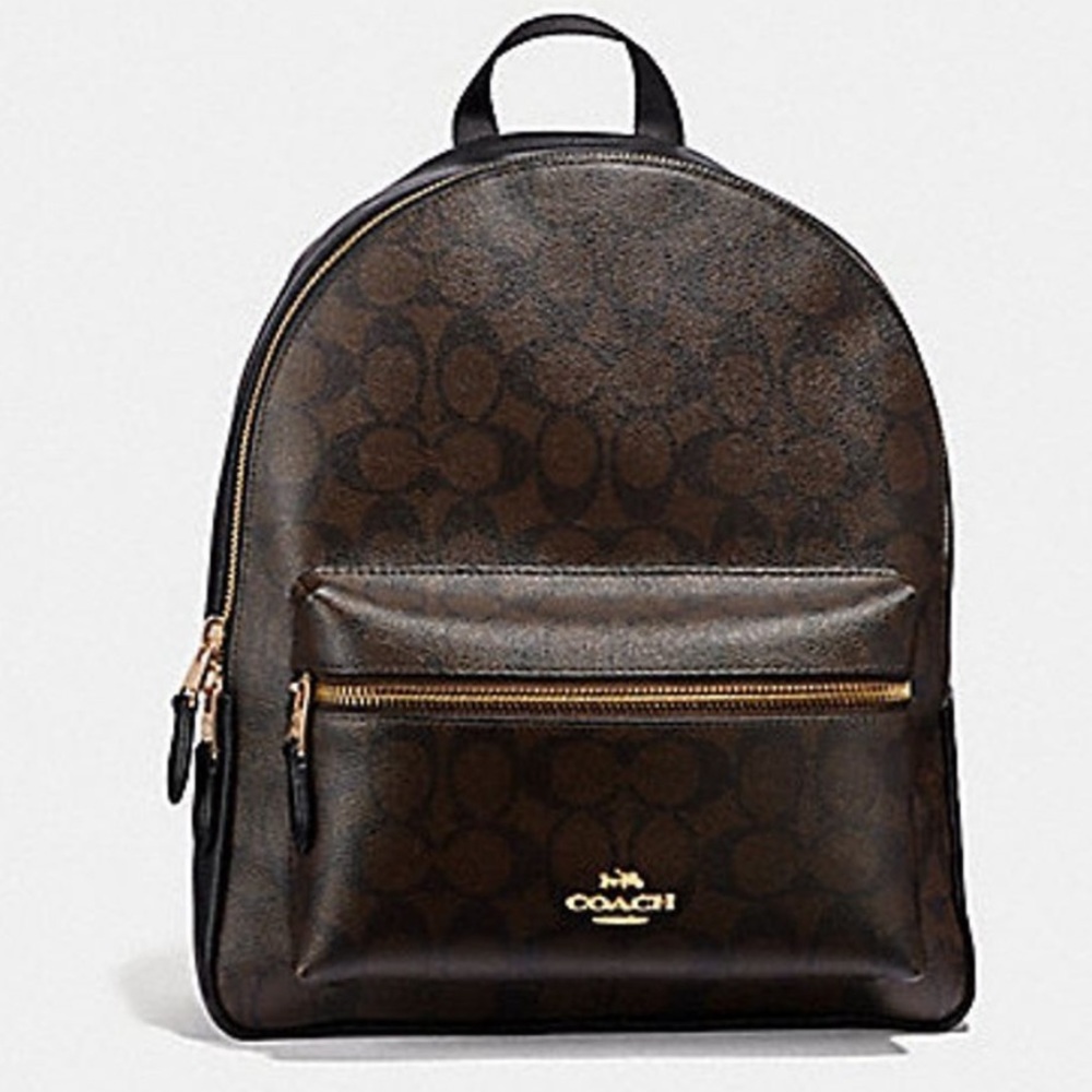 COACH Medium Charlie Backpack - Signature Black and Brown